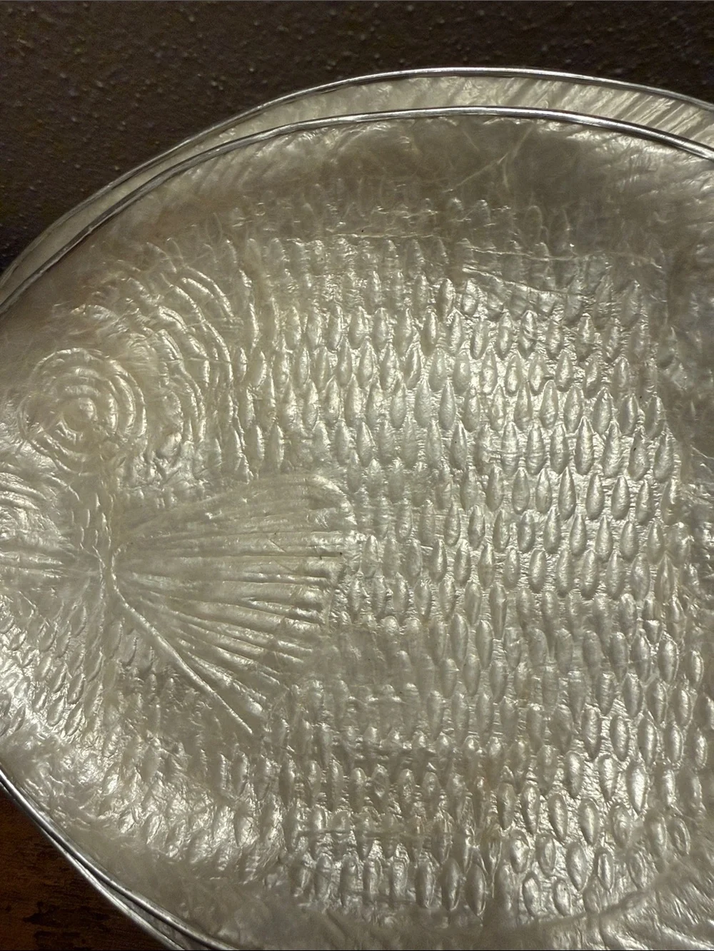 Vintage mother-of-pearl Fish-Shaped Dishes Set of 3 in Silver-White Finish